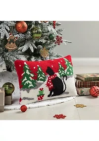 Hooked Christmas Cat Pillow