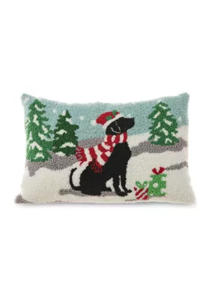 Hooked Christmas Dog Pillow