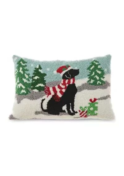 Hooked Christmas Dog Pillow