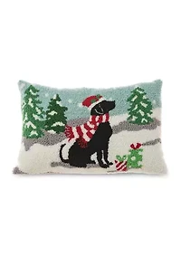 Hooked Christmas Dog Pillow