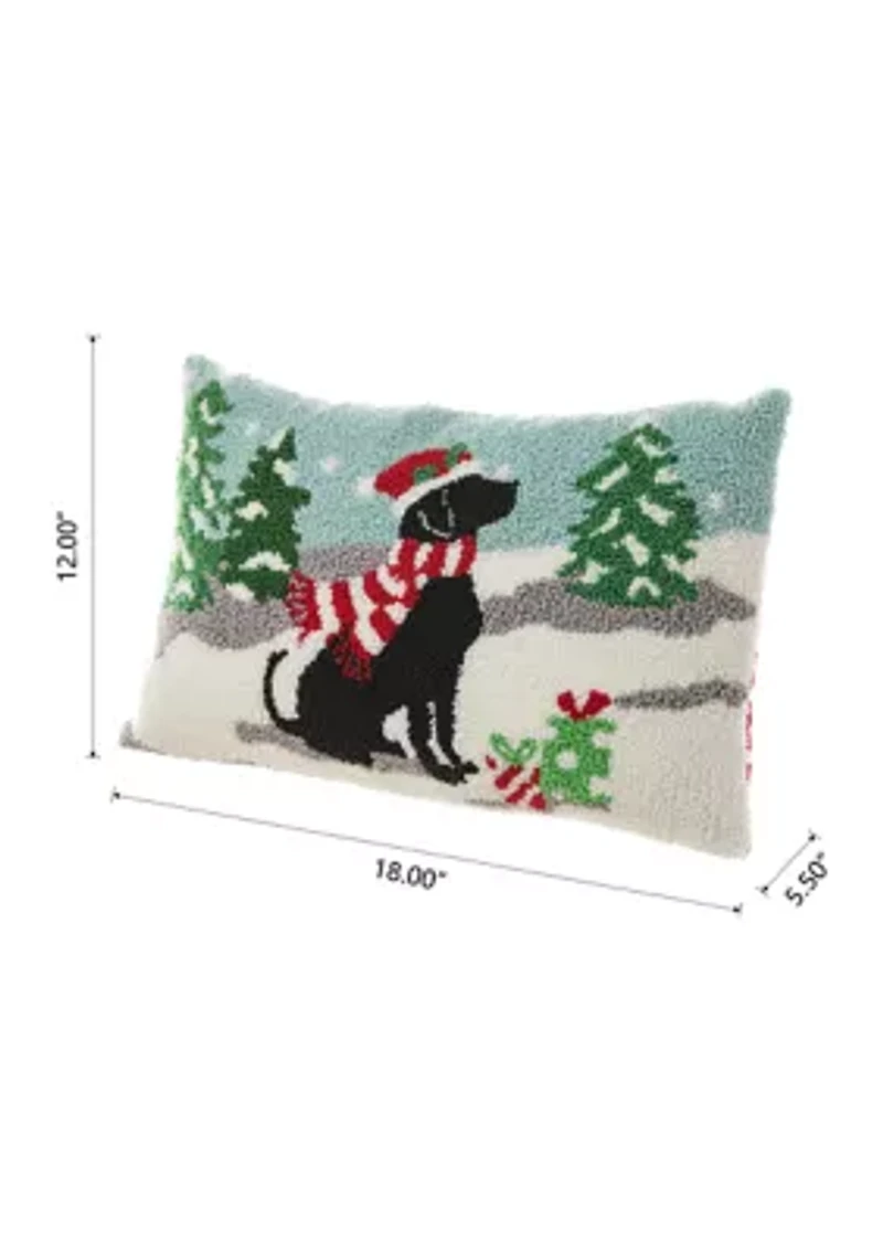 Hooked Christmas Dog Pillow