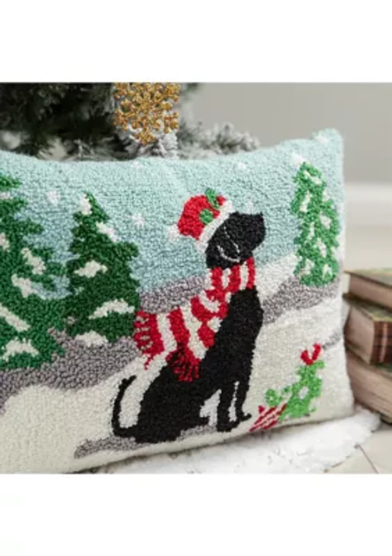 Hooked Christmas Dog Pillow