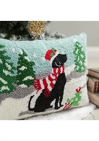 Hooked Christmas Dog Pillow
