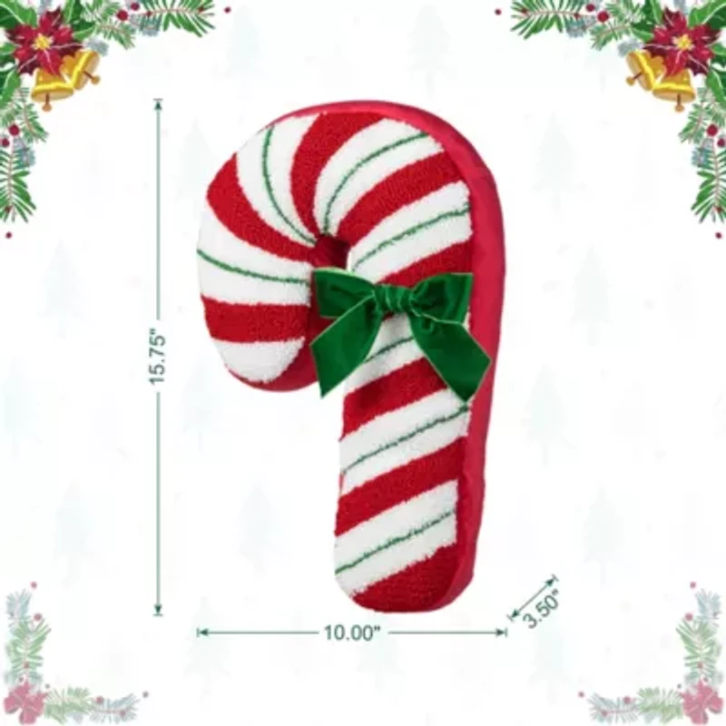 15.75"H Hooked Christmas Candy Cane Shaped Pillow