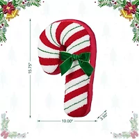 15.75"H Hooked Christmas Candy Cane Shaped Pillow