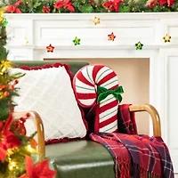 15.75"H Hooked Christmas Candy Cane Shaped Pillow