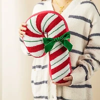 15.75"H Hooked Christmas Candy Cane Shaped Pillow