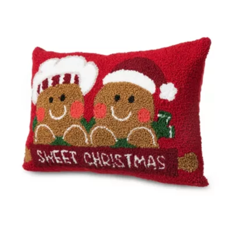 18"L Hooked Gingerbread Boy & Girl Pillow