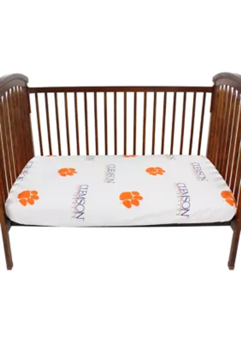 NCAA Clemson Tigers Baby Crib Fitted Sheet White