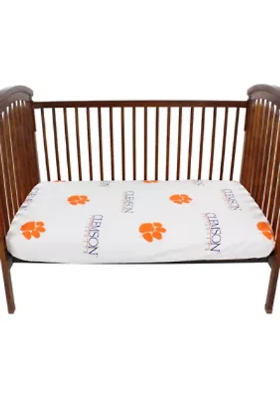 NCAA Clemson Tigers Baby Crib Fitted Sheet White