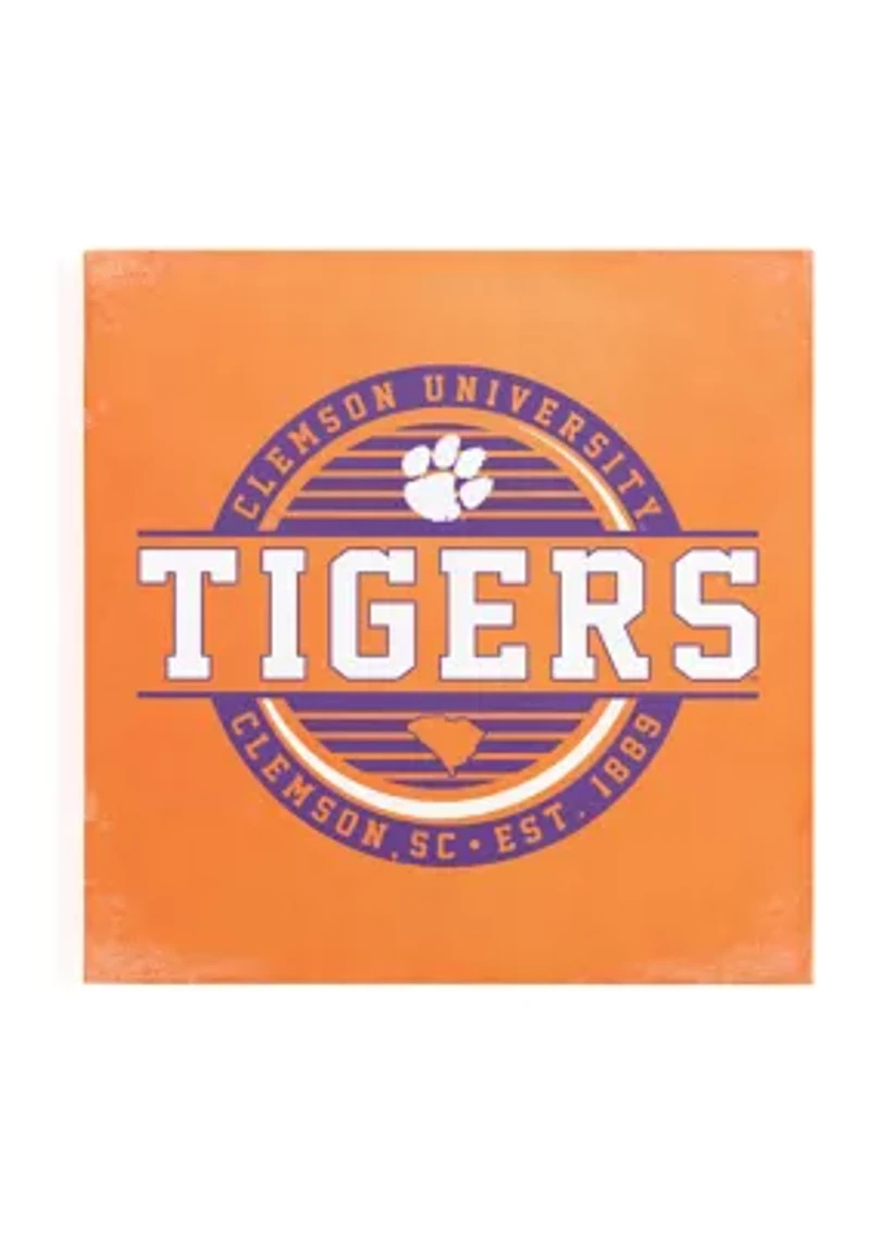 NCAA Clemson Tigers 9x9 Canvas Wall Art Striped Stamp