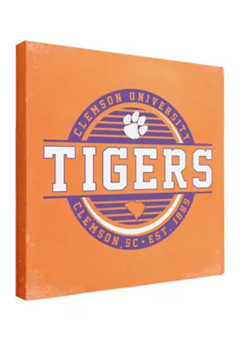 NCAA Clemson Tigers 9x9 Canvas Wall Art Striped Stamp 