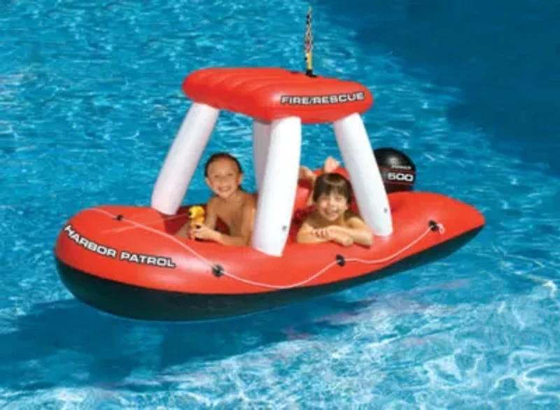 Inflatable Red and White Fire Boat Ride-On Water Squirter Swimming Pool Toy  60-Inch