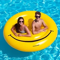 72" Yellow Inflatable Smiley Face 2-Person Circular Raft
