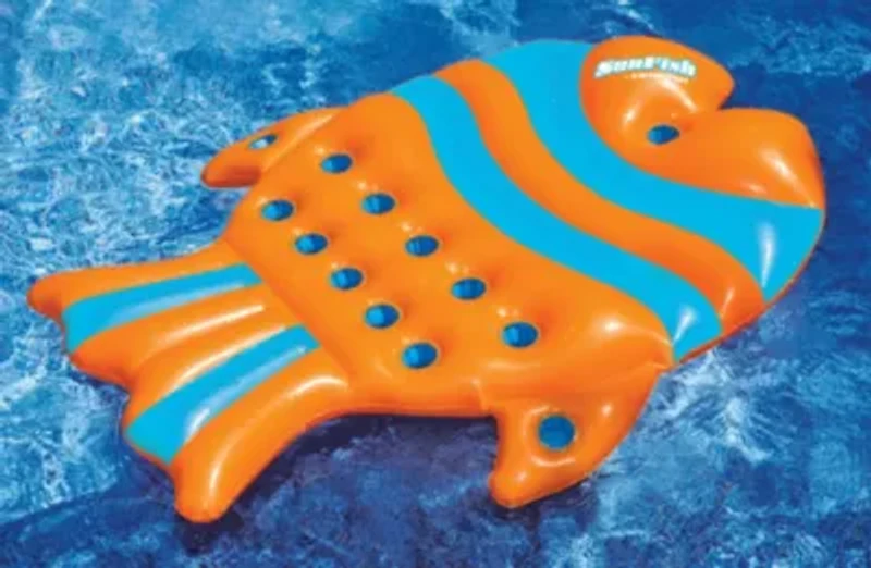 60.5" Inflatable Orange and Blue Sun Fish Swimming Pool Floating Raft