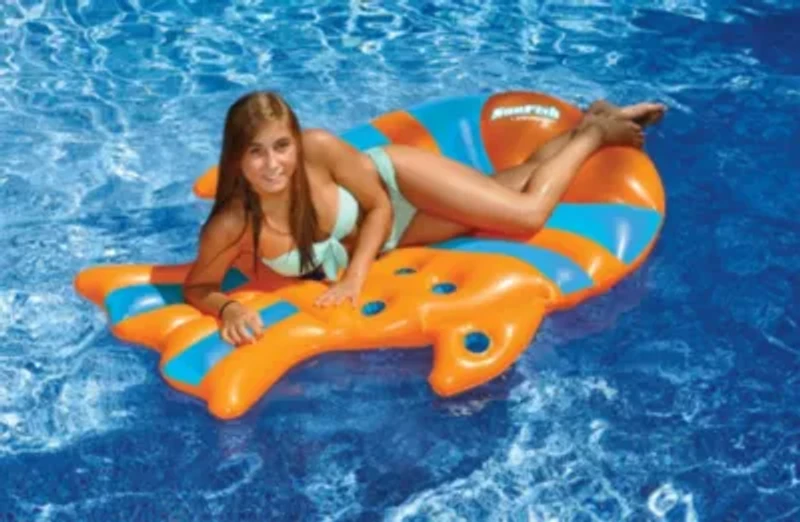 60.5" Inflatable Orange and Blue Sun Fish Swimming Pool Floating Raft