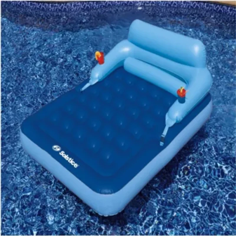 Inflatable Blue Malibu Pool Mattress with Removable Back Rest - 80"