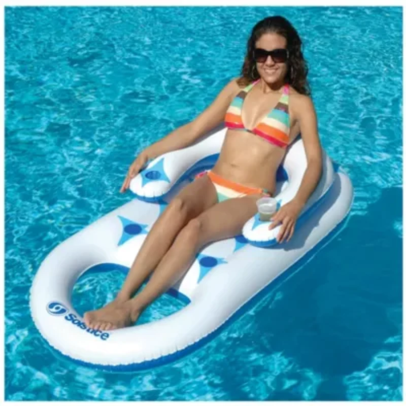 Inflatable Solstice Lounge Inflatable Swimming Pool Float - 64" - Blue and White
