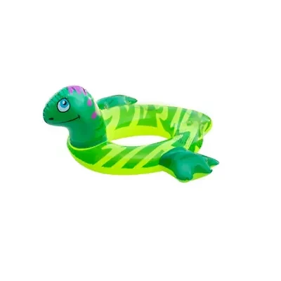24" Inflatable Green and Yellow Dinosaur Swim Ring Tube Pool Float