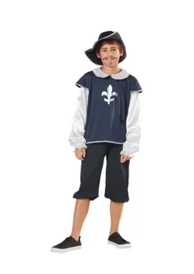 Blue and White Boys Musketeer Halloween Children's Costume - Ages 7-9 Years