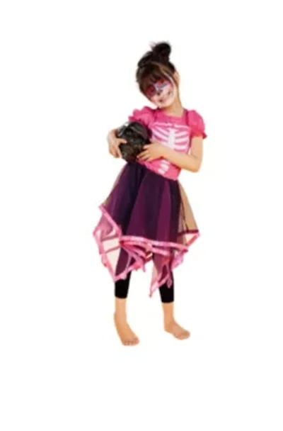 Pink and Black Skeleton Girl Child Halloween Costume - Large