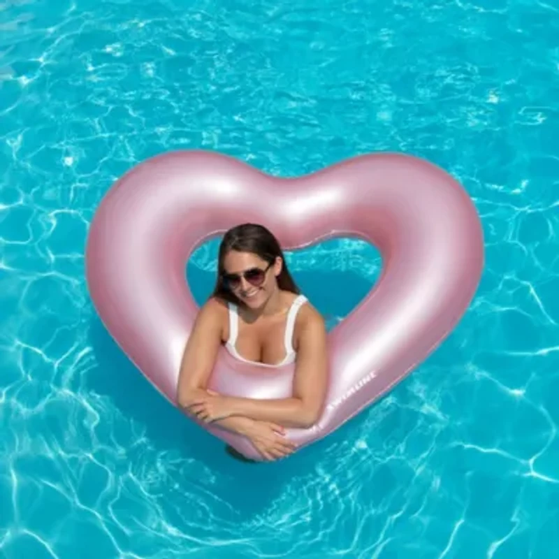 Metallic Heart Shaped Inner Tube Swimming Pool Float - 68" - Pink
