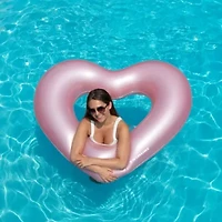 Metallic Heart Shaped Inner Tube Swimming Pool Float - 68" - Pink