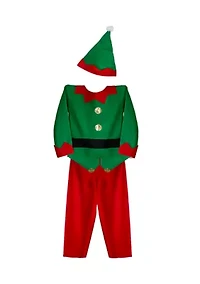 26Inch Red and Green Elf Boy's Costume With a Christmas Santa Hat - 6-8 Years