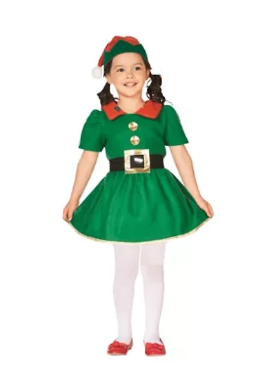26Inch Green and Red Girl's Elf Christmas Costume - 4-6 Years