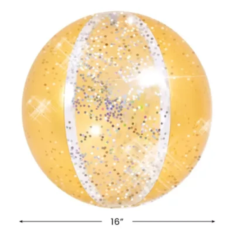 Glitter Inflatable Beach Ball - 16" - Yellow