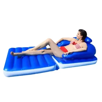 74" Blue Convertible Lounge Chair Inflatable Swimming Pool Float
