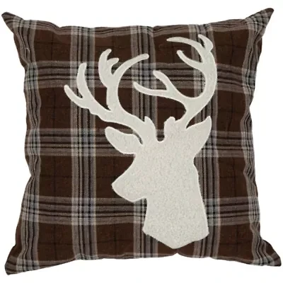16.5" Brown Plaid Stag Christmas Throw Pillow