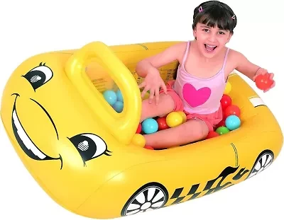 Inflatable Kiddie Car Ball Pit Pool Float - 46" - Yellow