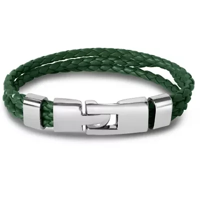 Bruno Magli Mens Three Strand Braided Leather Bracelet