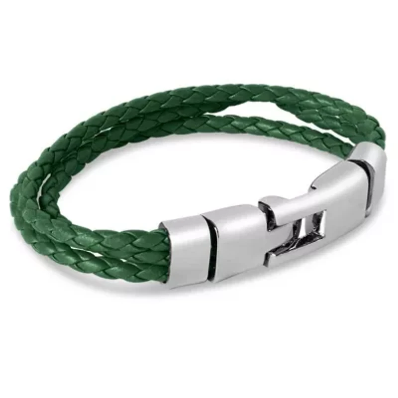 Bruno Magli Mens Three Strand Braided Leather Bracelet