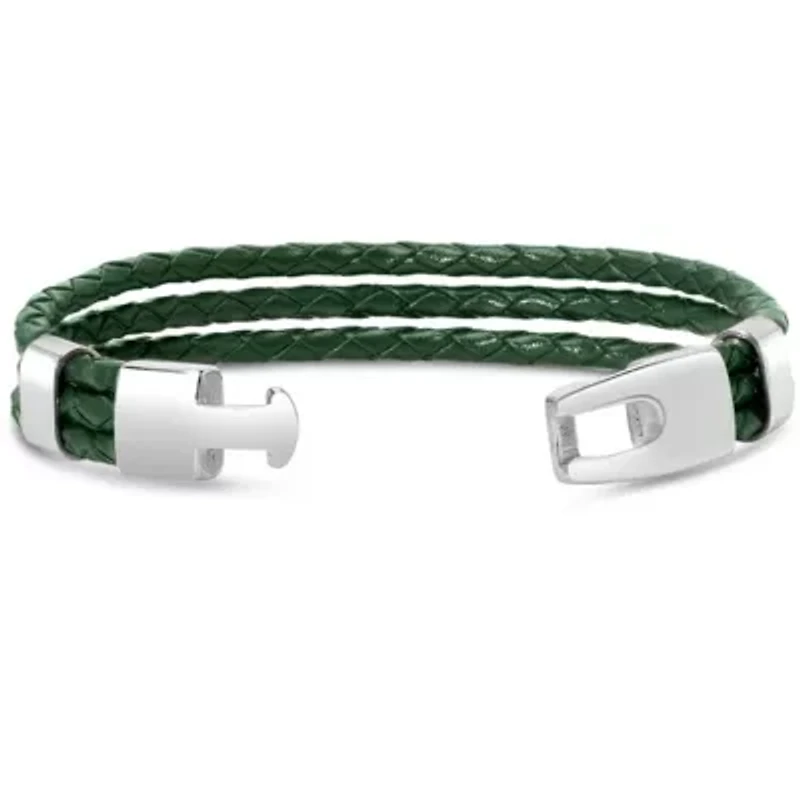 Bruno Magli Mens Three Strand Braided Leather Bracelet