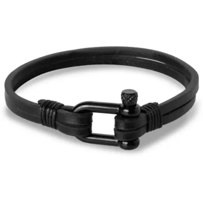 Mens Paneled Leather Bracelet