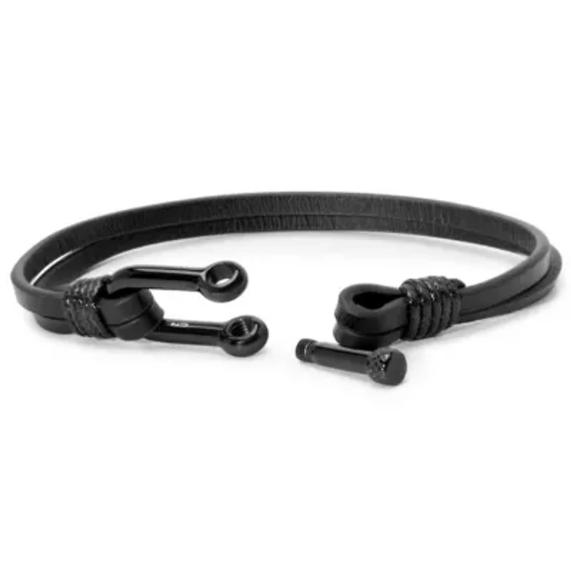 Mens Paneled Leather Bracelet