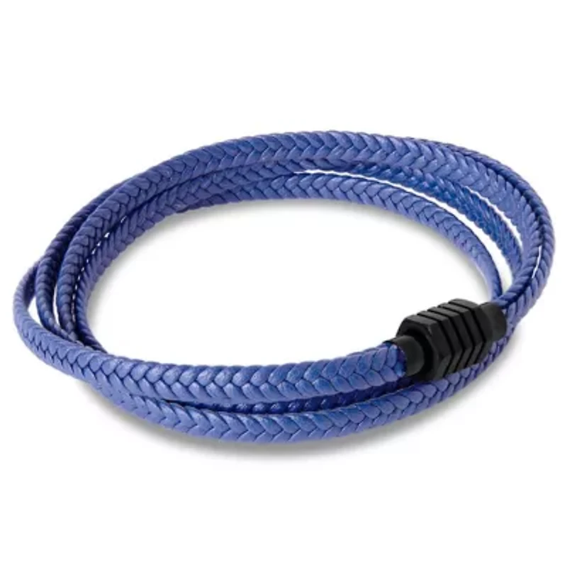 Bruno Magli Mens Braided Leather Wrap Bracelet