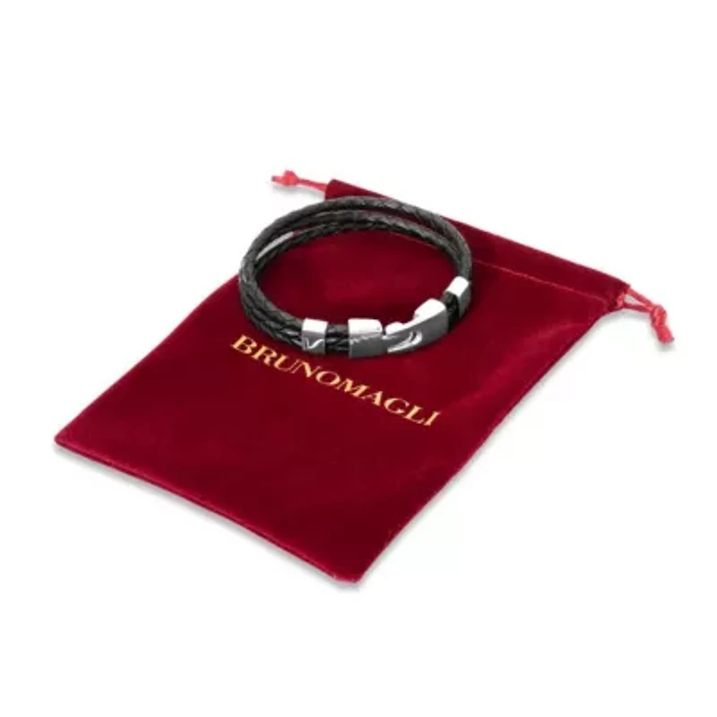 Bruno Magli Mens Three Strand Braided Leather Bracelet