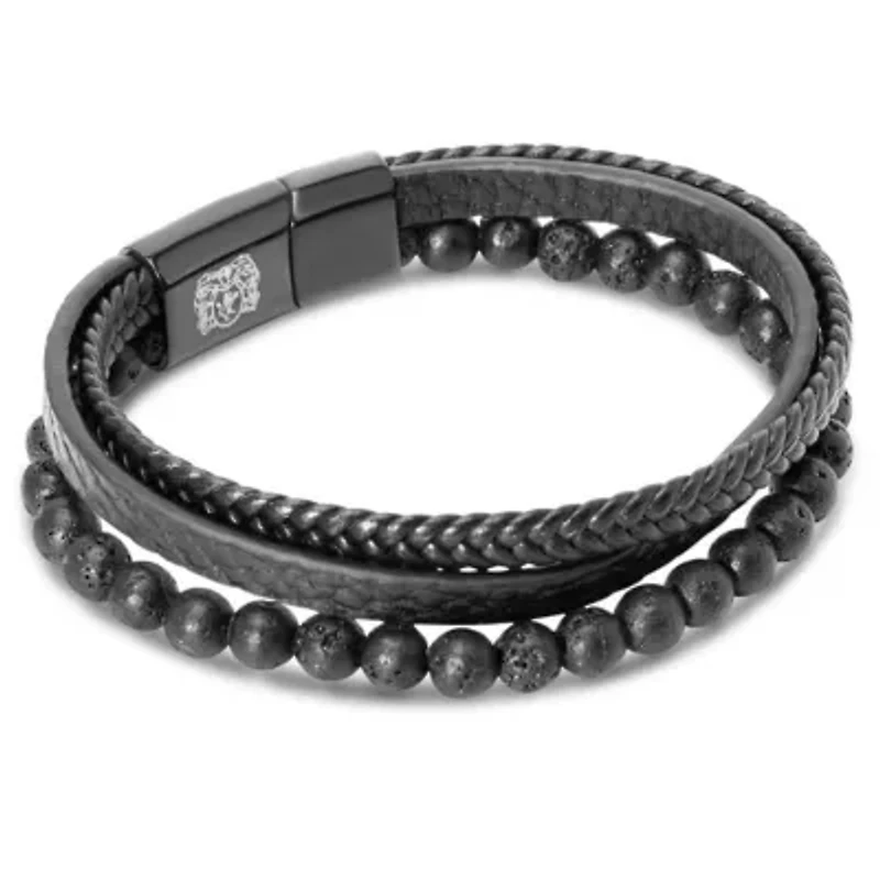 Bruno Magli Mens Leather Bracelet With Lava Beads