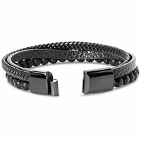 Bruno Magli Mens Leather Bracelet With Lava Beads