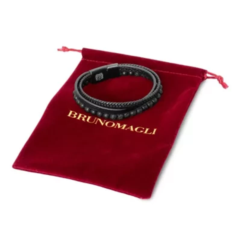 Bruno Magli Mens Leather Bracelet With Lava Beads