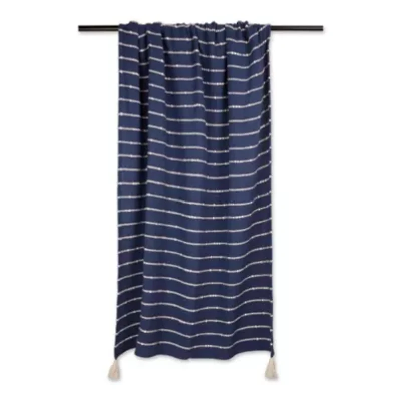 Slub Stripe Cotton Throw Blanket, Hand Tied Corner Tassels