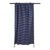 Slub Stripe Cotton Throw Blanket, Hand Tied Corner Tassels