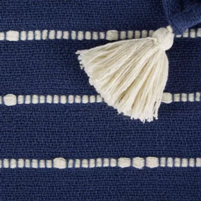 Slub Stripe Cotton Throw Blanket, Hand Tied Corner Tassels