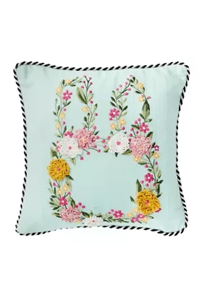 Floral Bunny Embroidered Throw Pillow