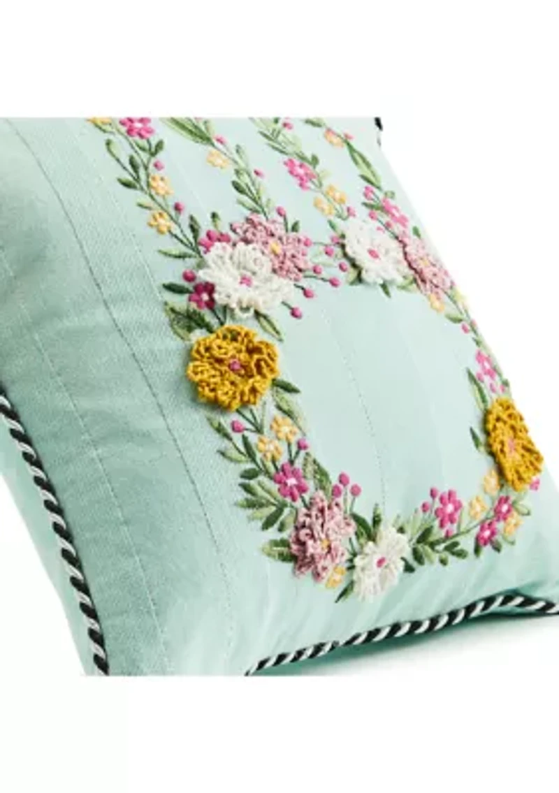 Floral Bunny Embroidered Throw Pillow