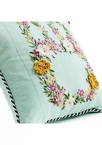 Floral Bunny Embroidered Throw Pillow