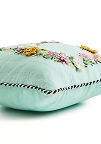Floral Bunny Embroidered Throw Pillow
